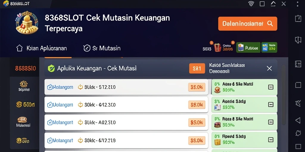 Antarmuka aplikasi 8368SLOT yang menampilkan mutasi keuangan dengan jelas.