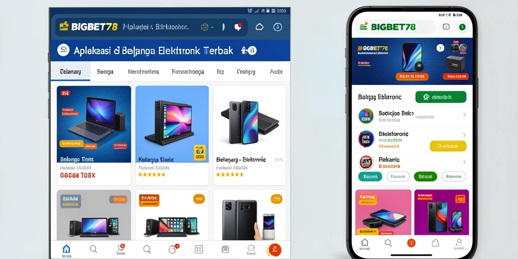Tampilan antarmuka aplikasi BIGBET78 dengan berbagai produk elektronik.