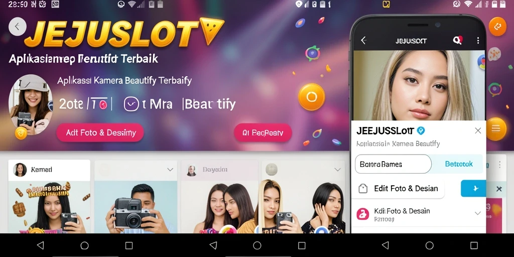 Screenshot tampilan antarmuka aplikasi JEJUSLOT dengan berbagai fitur Kamera Beautify.